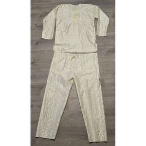 Men's Traditional Gold Embroidered Kurta Pajama Set Festive Wedding Wear 44x27.5